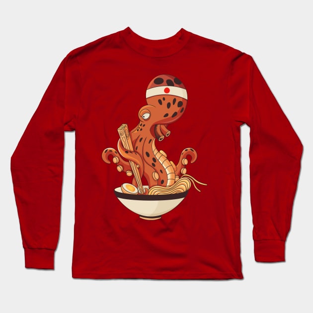 Japanese Octopus eating Ramen Long Sleeve T-Shirt by tatadonets